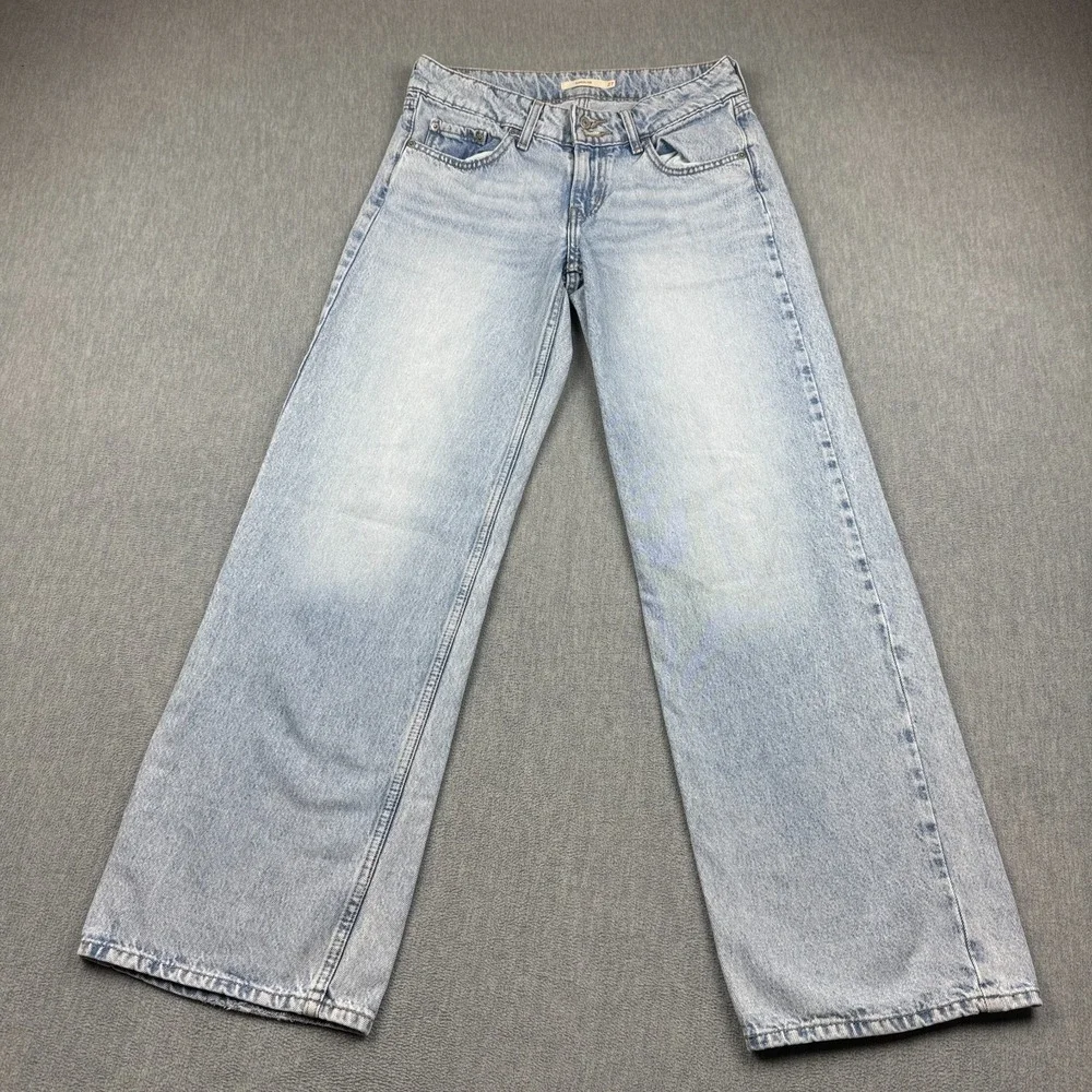 Levis Jeans Women 27X31 Blue Superlow Baggy Wide Leg Relax Light Wash Denim Y2K